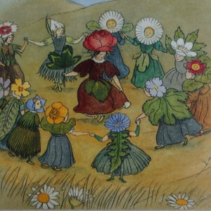 Postkarte Jahreszeitenkarte Blumenmärchen Ringelreihen