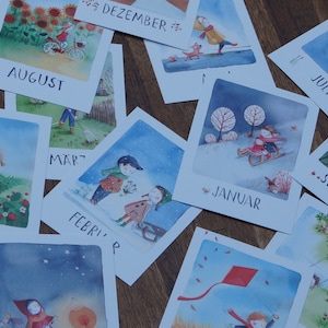 Set Postkarten Jahreszeitenkarten 12 Monate 12  Motive Stephanie Messing