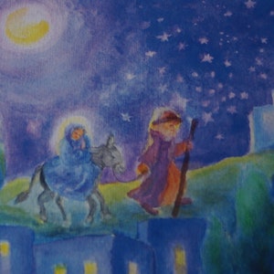 Postkarte Jahreszeitenkarte Kunstkarte Maria und Josef auf der Flucht