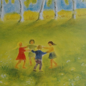 Postkarte Jahreszeitenkarte Kunstkarte Tanzende Kinder im Frühling