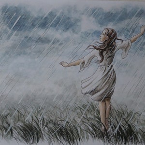 Postkarte Jahreszeitenkarte Kunstkarte Tanz im Regen