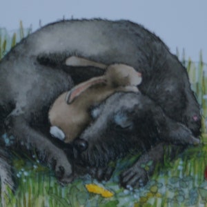 Postkarte Jahreszeitenkarte Hase und Hund