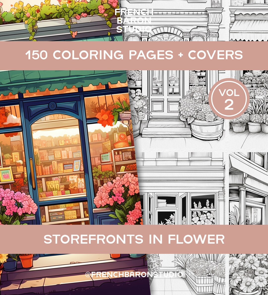 Printable Storefronts Coloring Page, 150 Instant Download Flowers Coloring Pages, Garden ...