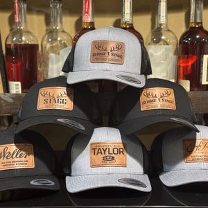 Custom Bourbon Whiskey Hat Snapback Trucker Choose Patch (Old Forester, Stagg, Weller) Leatherette Patch Hat for Whisky Lover Gift