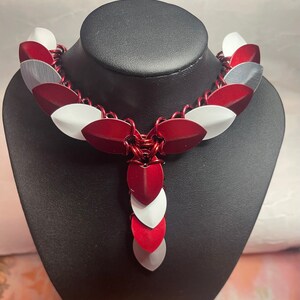 Red White Silver Dragon Scale Choker Chainmail Necklace