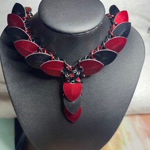 Red and Black Dragon Scale Choker Chainmail Necklace