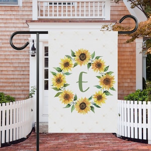 Personalized Initial Sunflower Wreath Garden Flag | Garden Flag | Garden flag | house flag | yard banner