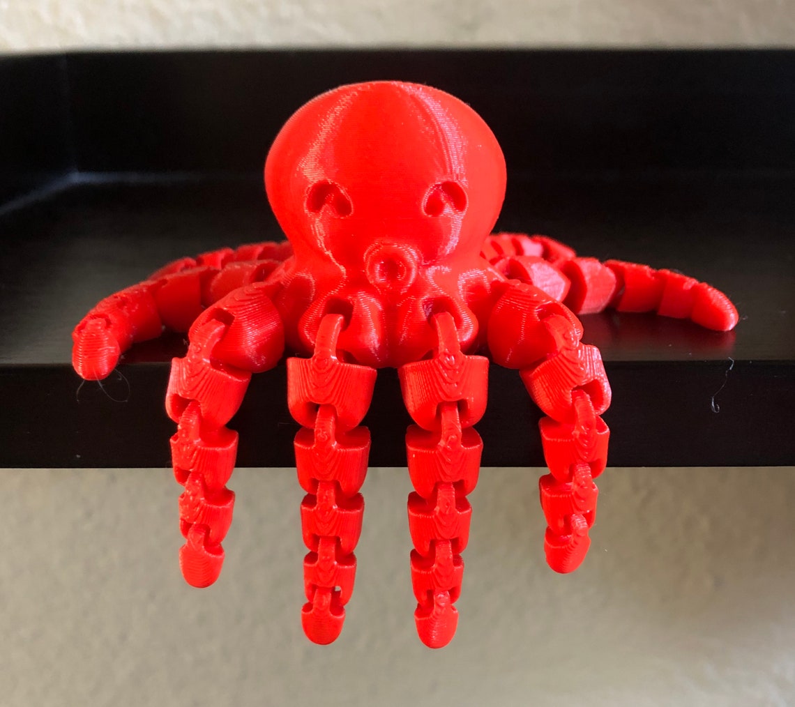 NEW 3D Printed Articulated Flexi Octopus Toy Fidget Silver Red | Etsy
