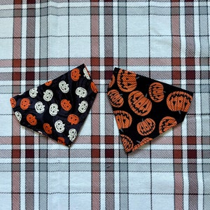 Cat Bandana, Spooky Halloween Black Green Frankenstein Skeleton, Pumpkin Jack-o-Lantern, Over the Collar Fall Autumn Accessory Cute