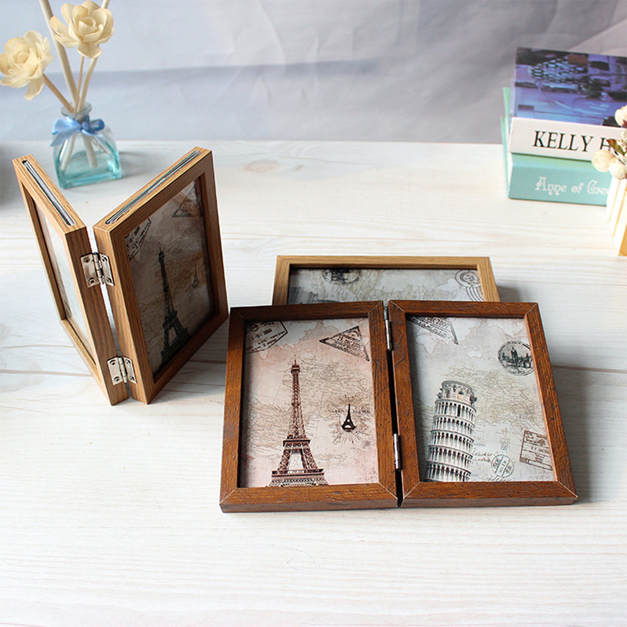 Tabletop Picture framesFolding doublesided glass photo frame Etsy