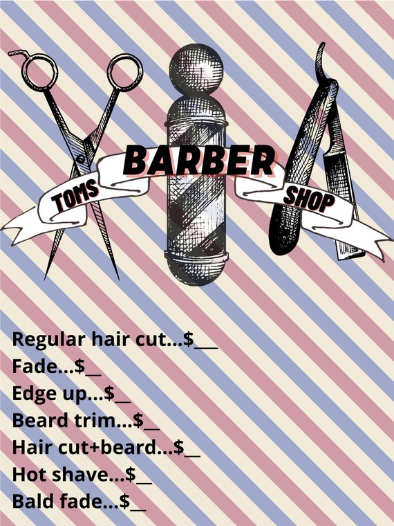 Custom Barbershop Price Sign Barbershop Barber Price List 