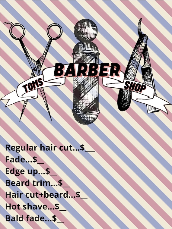 Custom Barbershop Price Sign Barbershop Barber Price List 