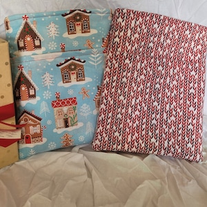 Handmade Book Sleeve (8inx10in) with Pocket, Kindle Sleeve- Padded Holiday Prints (gifts for readers)