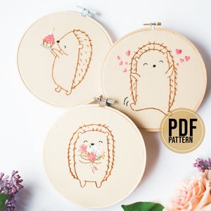 Hedgehogs Embroidery Pattern / Embroidery Pattern Pdf /  Baby Animal Embroidery Design / Hand Embroidery PDF / Set of 3 Embroidery Patterns