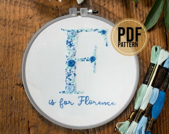 Letter Embroidery Pattern / F Initial Embroidery Pattern / Personalized Letter Embroidery Pattern / Letter F Embroidery pattern /
