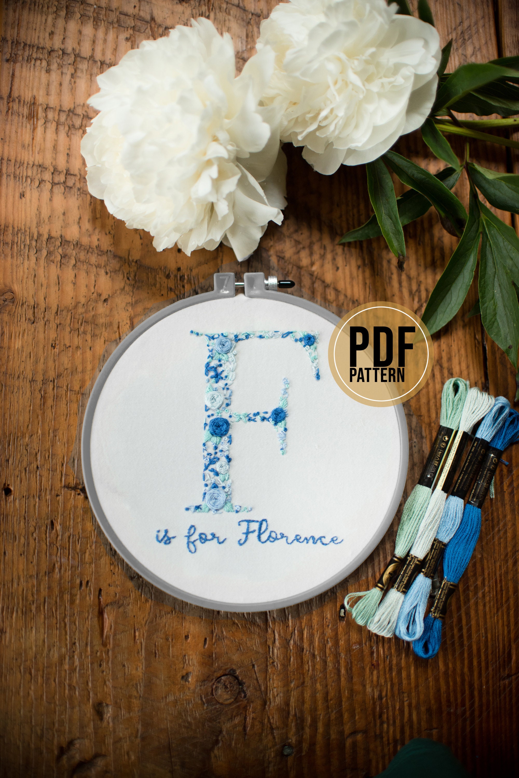 Floral Monogram Embroidery Pattern, Letter E (PDF Pattern) - Etsy