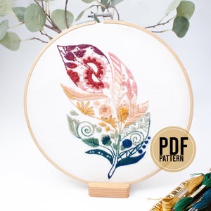 Feather Embroidery Pattern / Embroidery pattern Pdf / Download Beginner Embroidery Pattern / Rainbow embroidery pattern