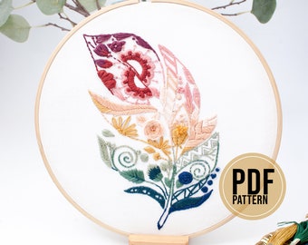 Feather Embroidery Pattern / Embroidery pattern Pdf / Download Beginner Embroidery Pattern / Rainbow embroidery pattern