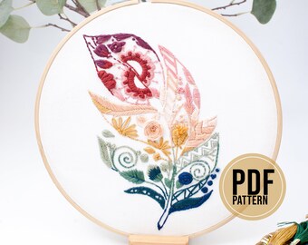 Feather Embroidery Pattern | Beginner Stitch Guide (PDF Pattern)
