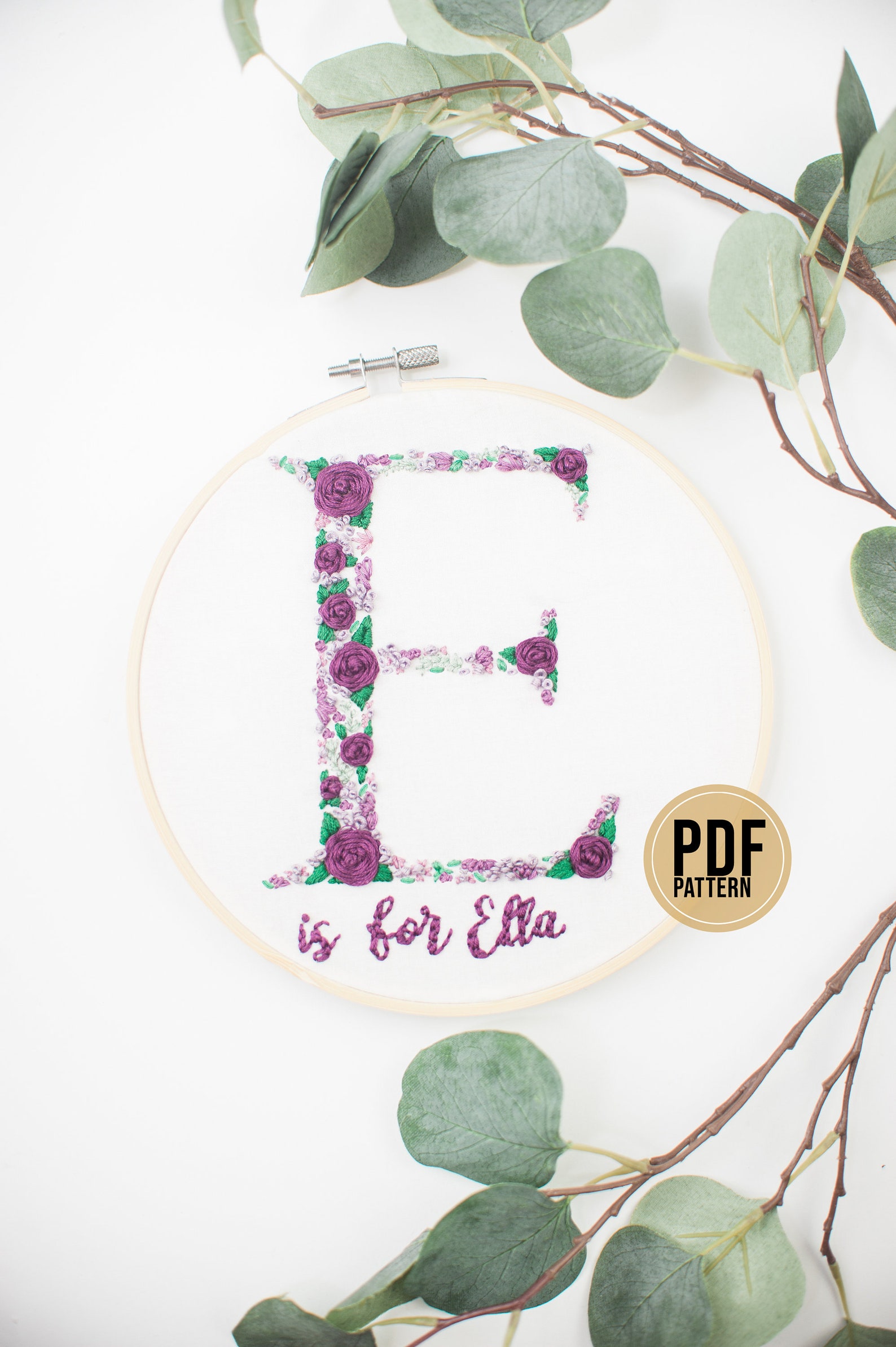 Floral Monogram Embroidery Pattern, Letter E (PDF Pattern) - Etsy