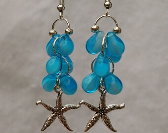 Orecchini a cerchio con stella marina in argento Sterling 925 con opale pesce orecchini nautici hawaiani da spiaggia con stelle marine