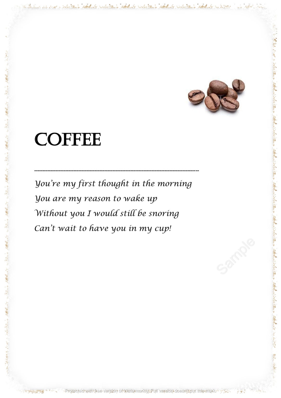Coffee Poem Printable, Typography Art, INSTANT DOWNLOAD, Printable Wall