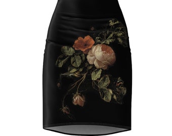 Still Life with Roses (and a snail!) Black Pencil Skirt