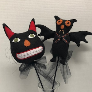 Candice Cat & Boris Bat on a Poke Stick / Sewing ePattern /Halloween/ Decor/ Primitive/ Felt -Instant Download