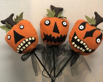 Pumpkin Pals on a Poke Stick/ Sewing ePattern /Halloween/ Decor/ Primitive/ Felt / Instant Download