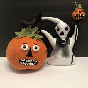Gloria Ghost and Peter Pumpkin / Sewing  ePattern /Halloween/ Decor/ Primitive/ Felt -Instant Download