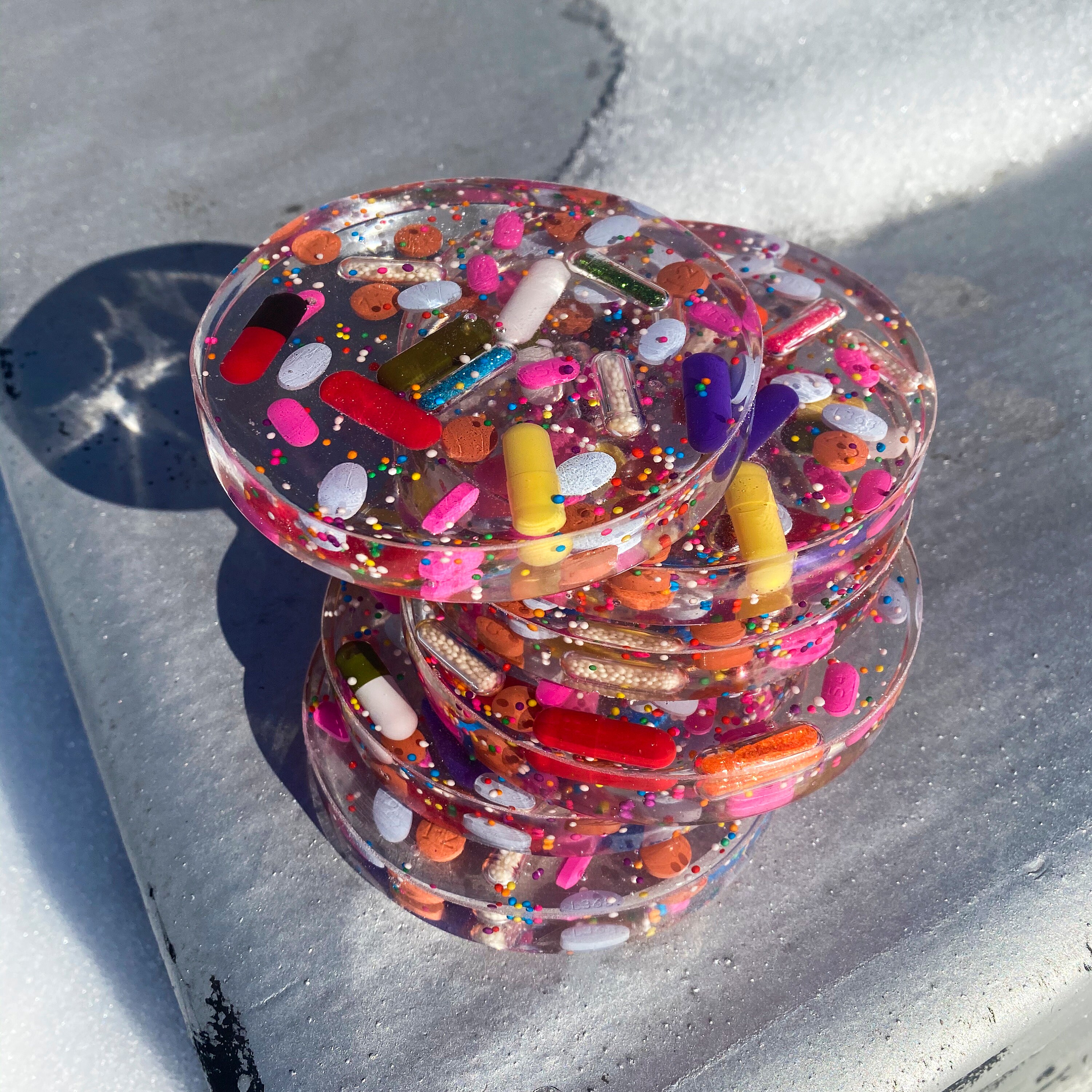 Sprinkle & Glitter Pill Coasters Set of TWO 4 Inch Resin Etsy