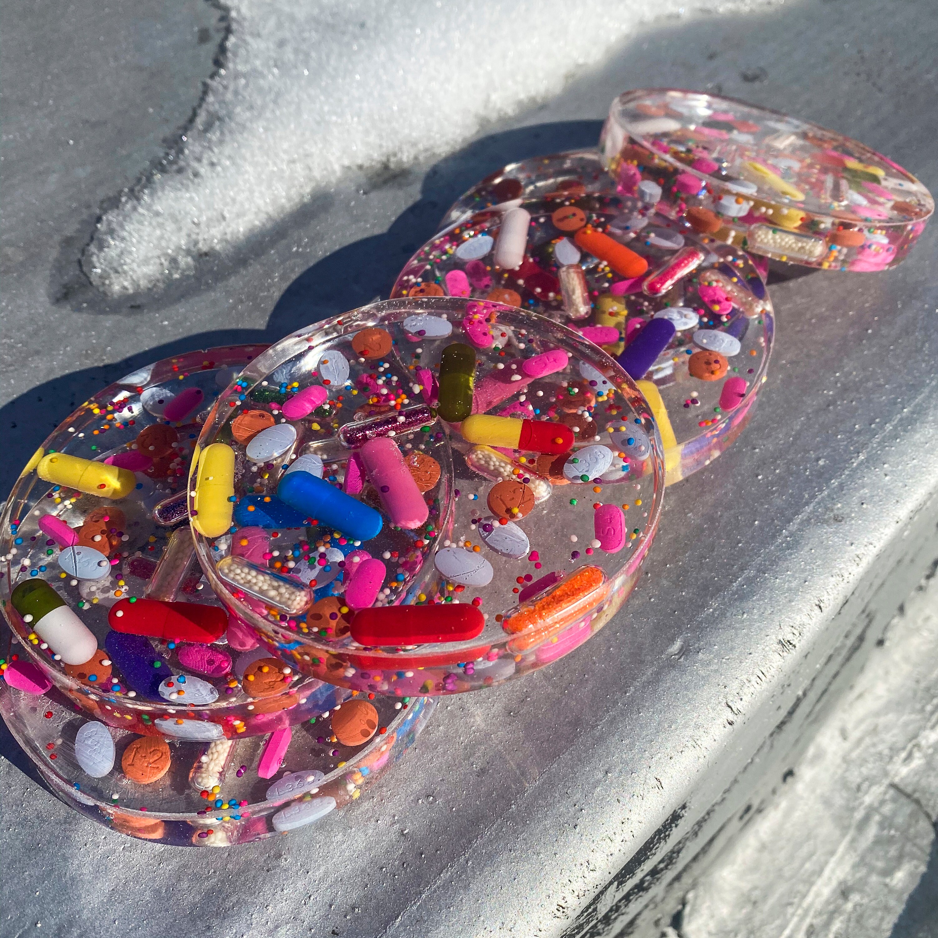 Sprinkle & Glitter Pill Coasters Set of TWO 4 Inch Resin Etsy