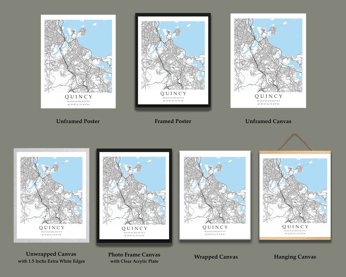Quincy MA City Map Print Quincy Street Map Poster Quincy Etsy