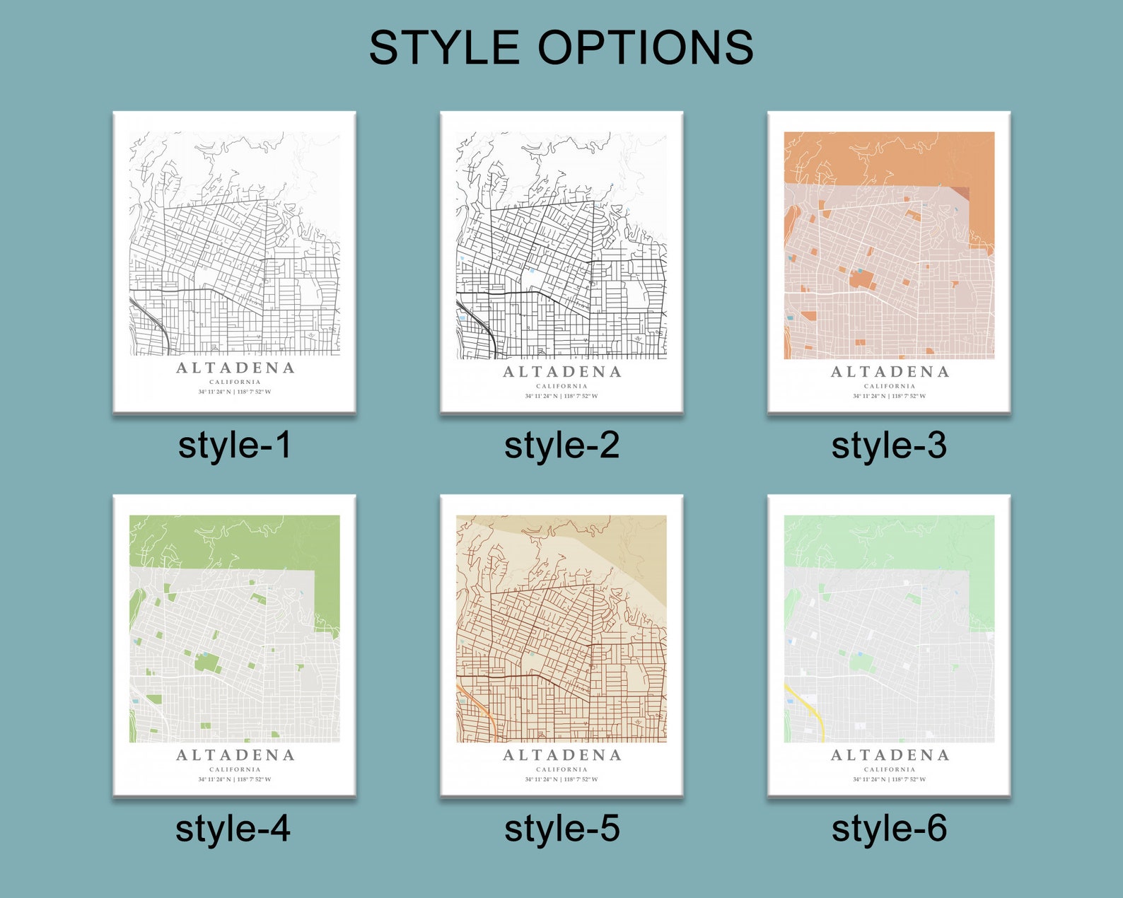 Altadena CA City Map Print Altadena Street Map Poster Altadena Etsy