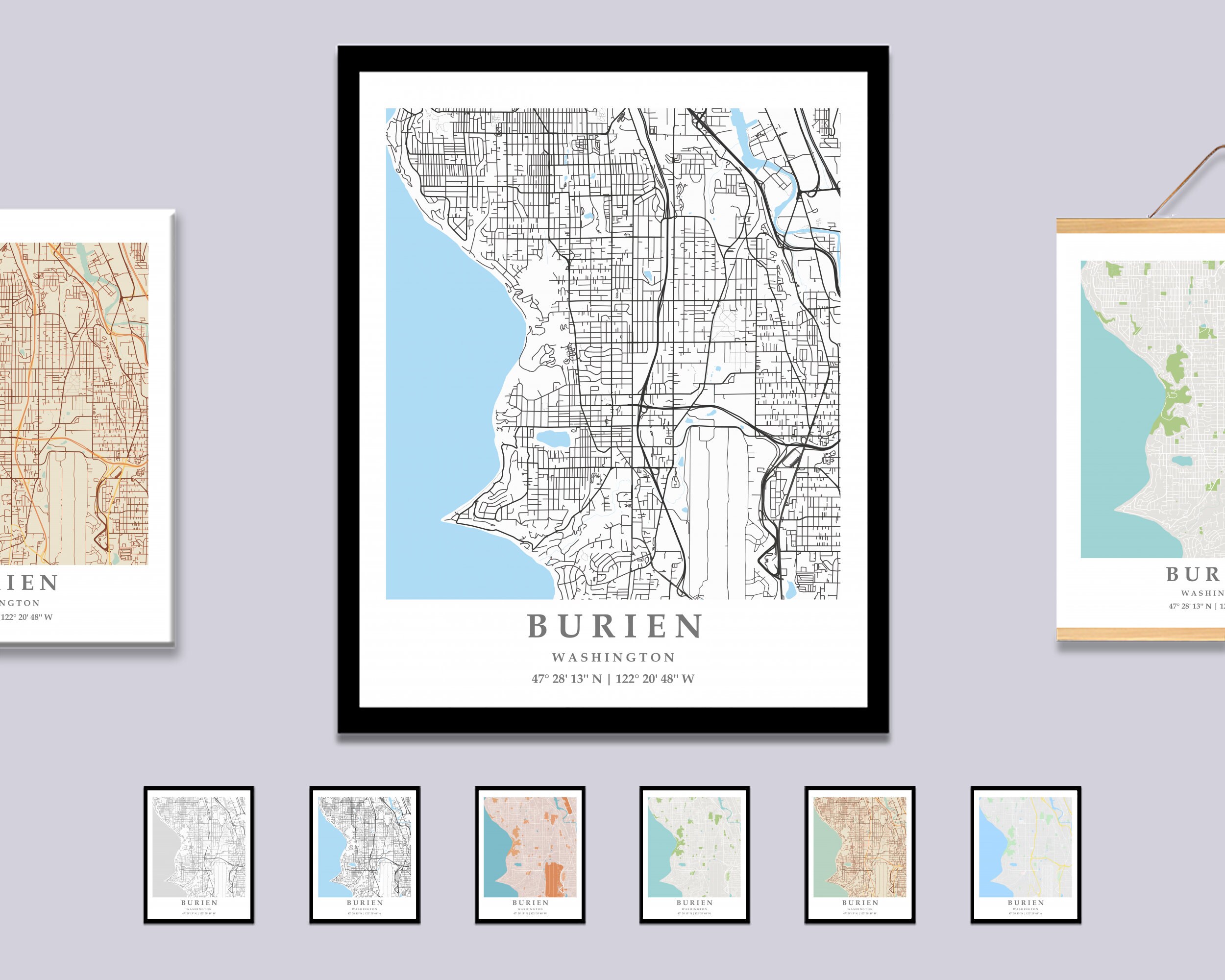 Burien WA City Map Print Burien Street Map Poster Burien City Etsy