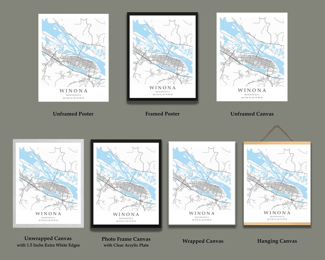 Winona MN City Map Print Winona Street Map Poster Winona City Etsy