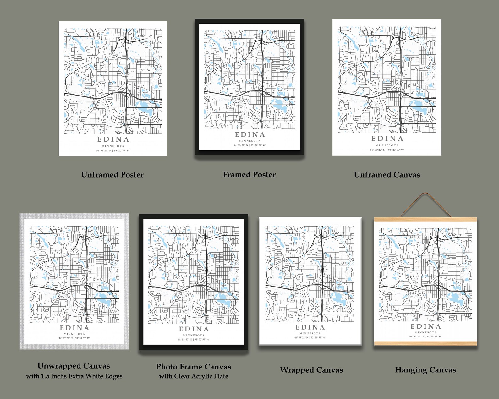 Edina MN City Map Print Edina Street Map Poster Edina City Etsy