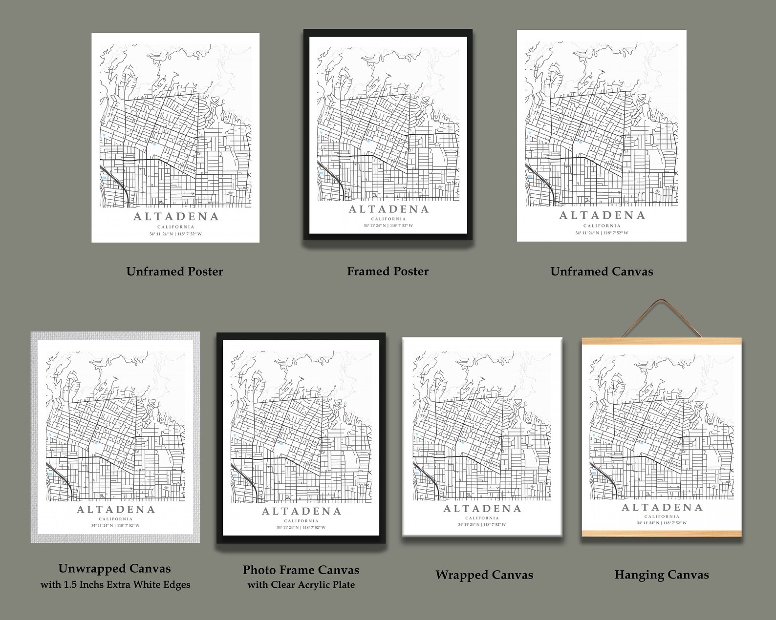 Altadena CA City Map Print Altadena Street Map Poster Altadena Etsy