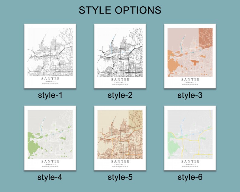 Santee CA City Map Print Santee Street Map Poster Santee  Etsy