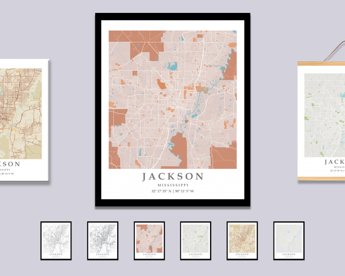 Jackson MS City Map Print Jackson Street Map Poster Jackson Etsy