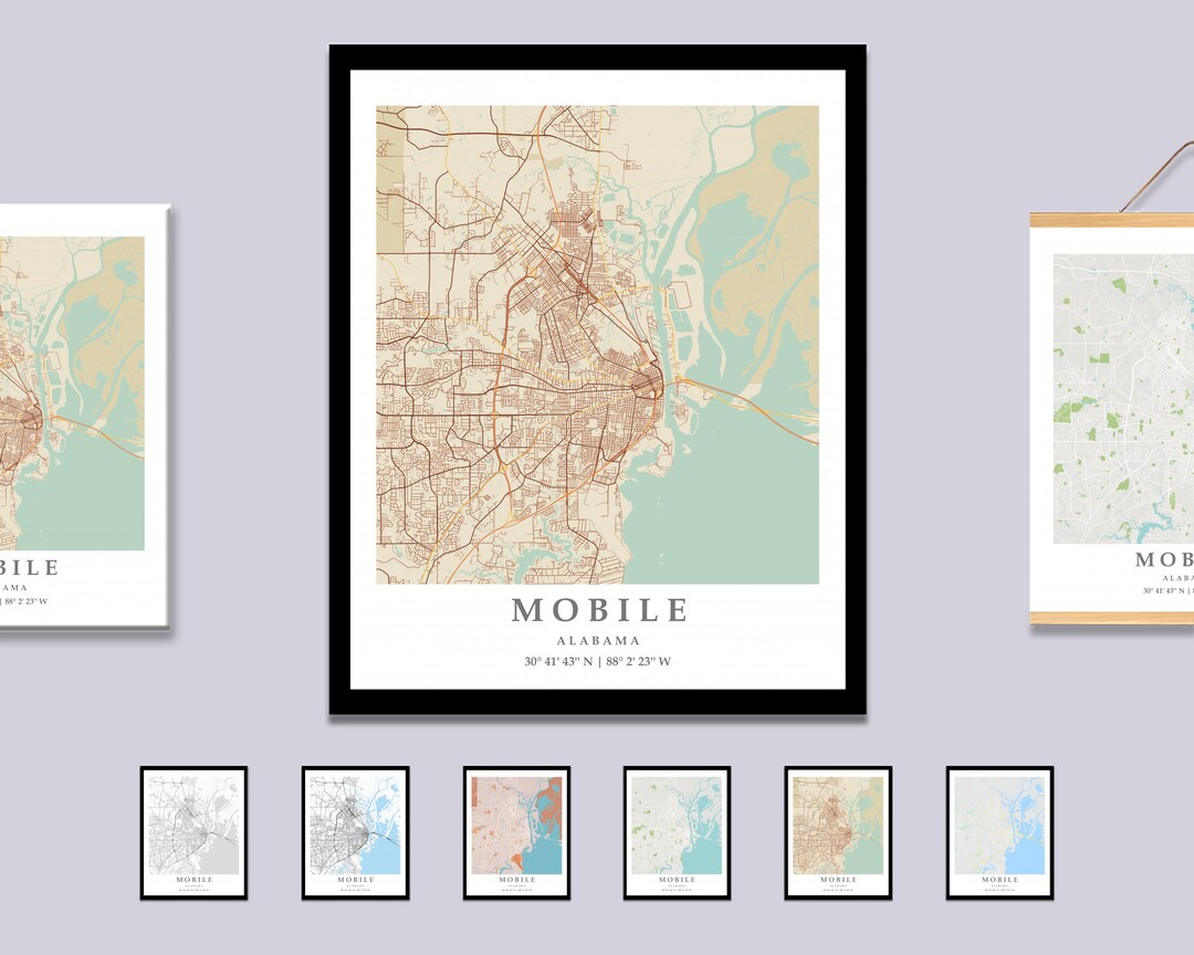 Mobile AL City Map Print Mobile Street Map Poster Mobile City - Etsy