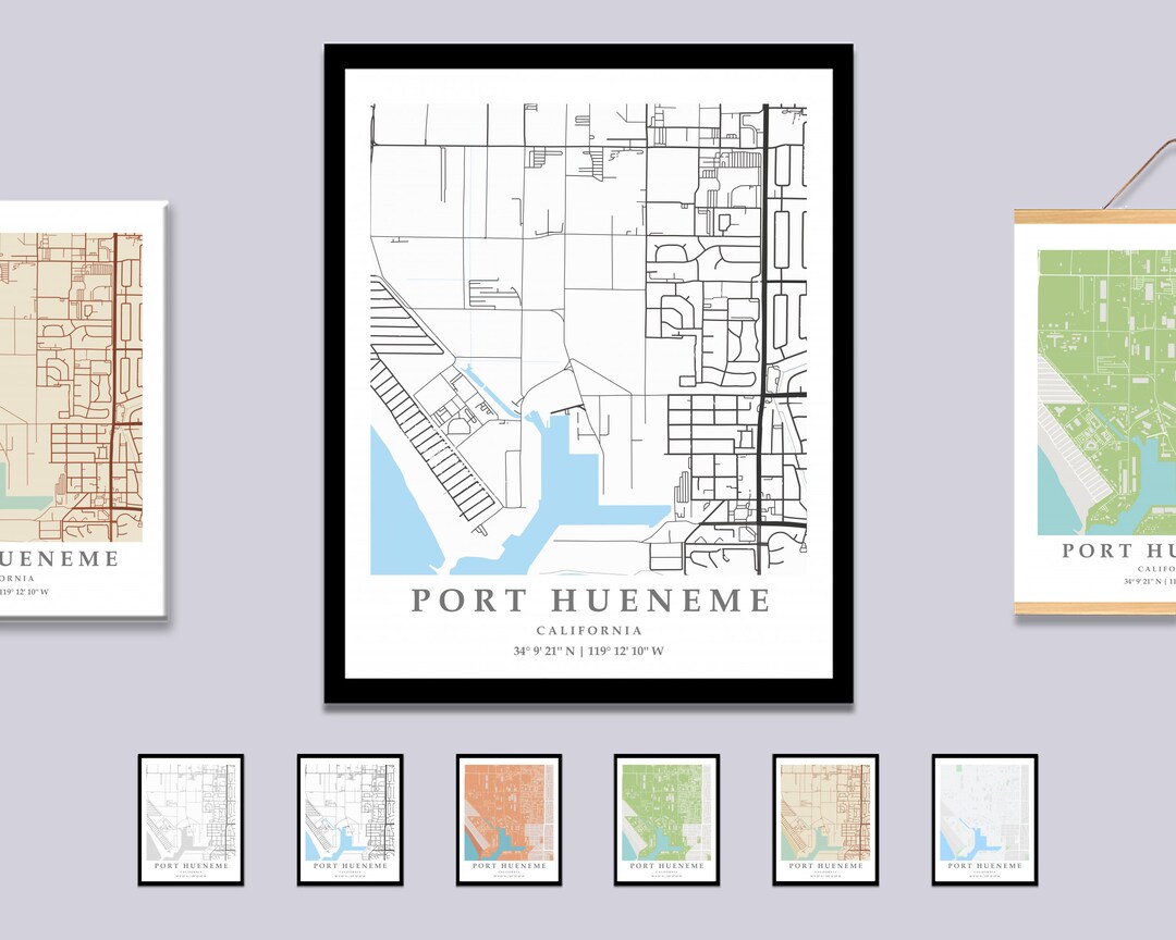 Port Hueneme CA City Map Print Port Hueneme Street Map Poster Etsy