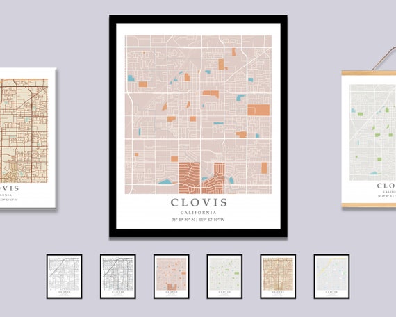 Clovis CA City Map Print Clovis Street Map Poster Clovis City | Etsy