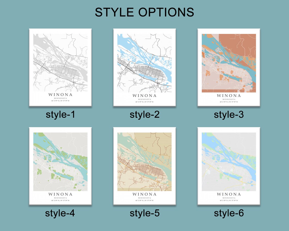 Winona MN City Map Print Winona Street Map Poster Winona City Etsy