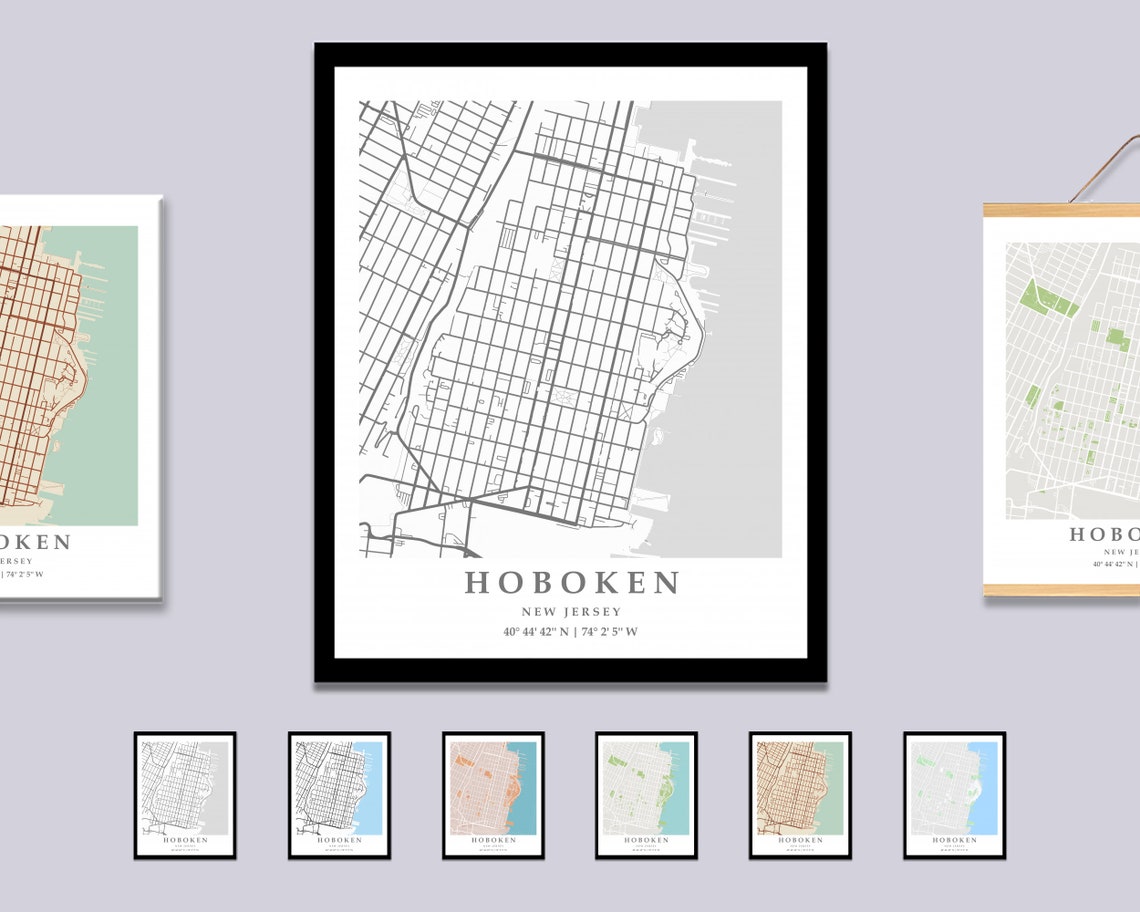Hoboken NJ City Map Print Hoboken Street Map Poster Hoboken Etsy France