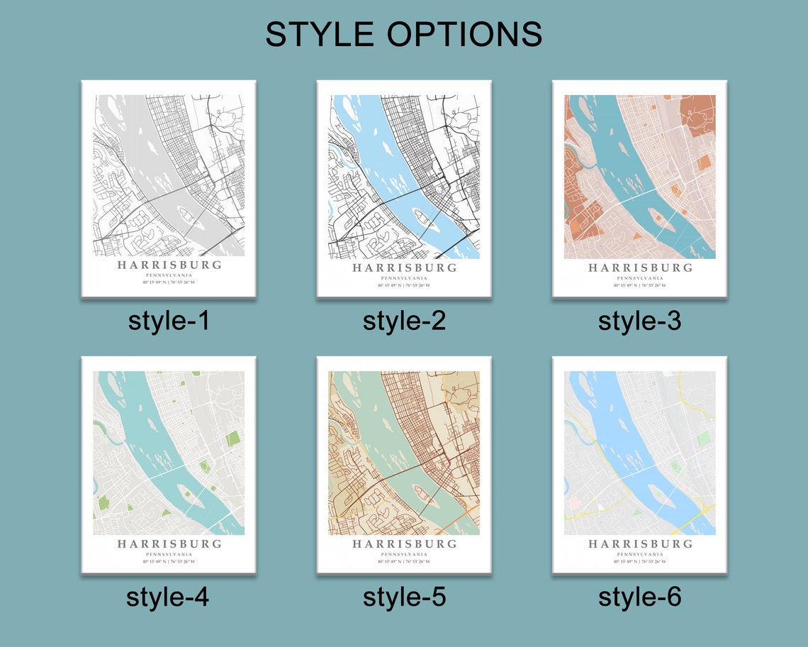 Harrisburg PA City Map Print Harrisburg Street Map Poster Etsy