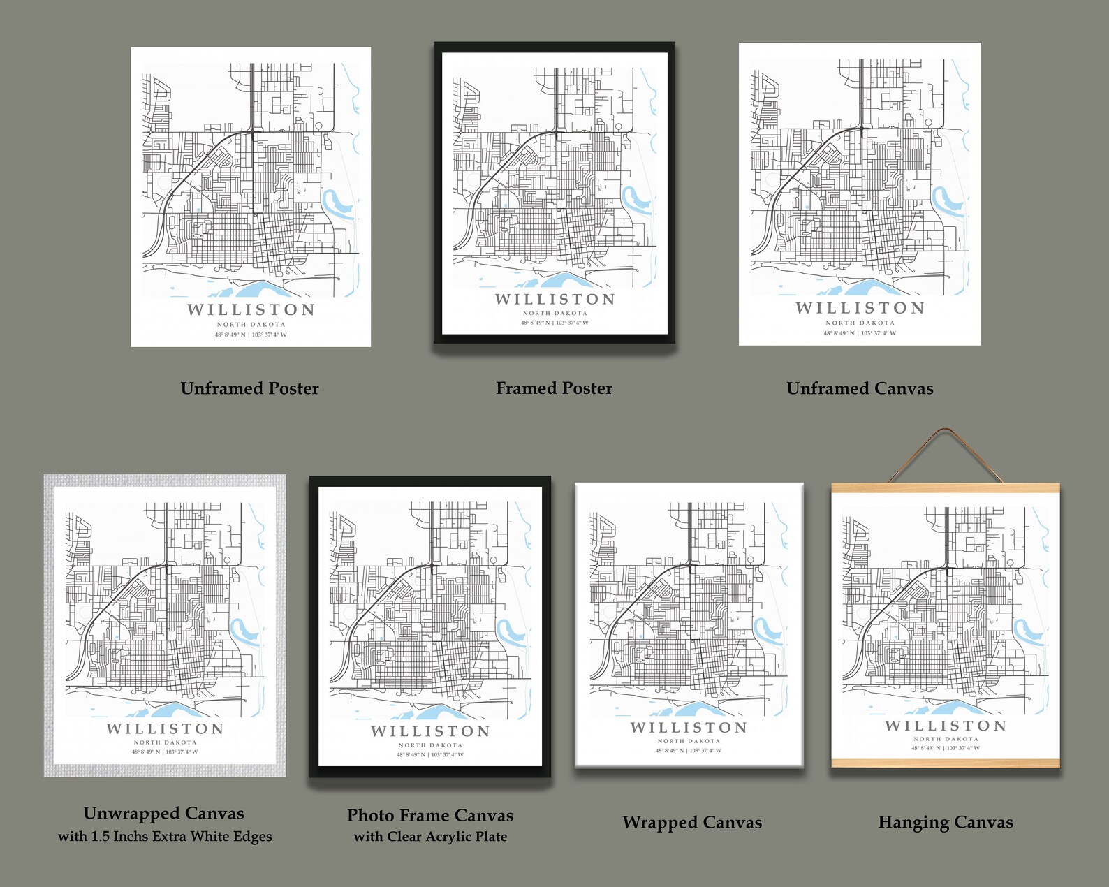 Williston ND City Map Print Williston Street Map Poster Etsy