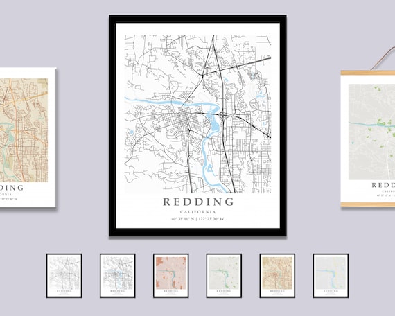 Redding CA City Map Print Redding Street Map Poster Redding | Etsy