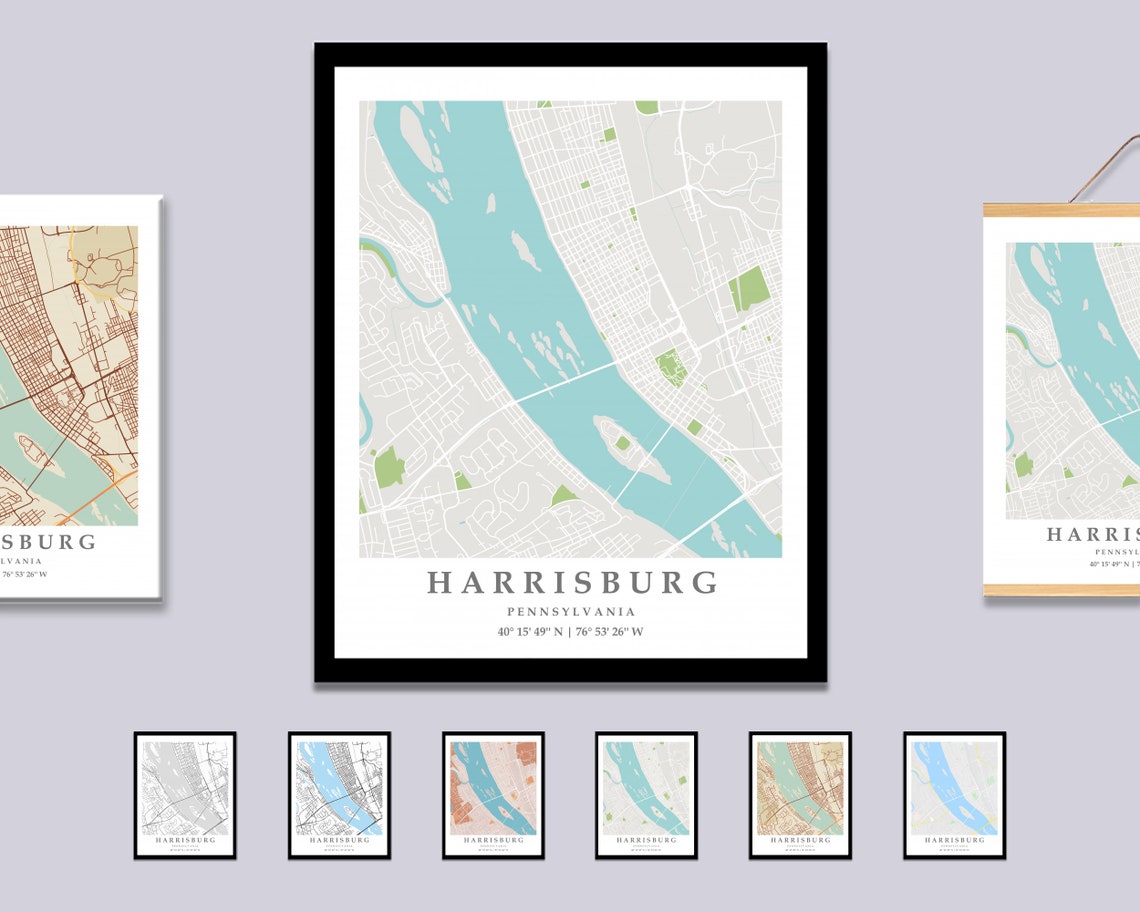 Harrisburg PA City Map Print Harrisburg Street Map Poster Etsy