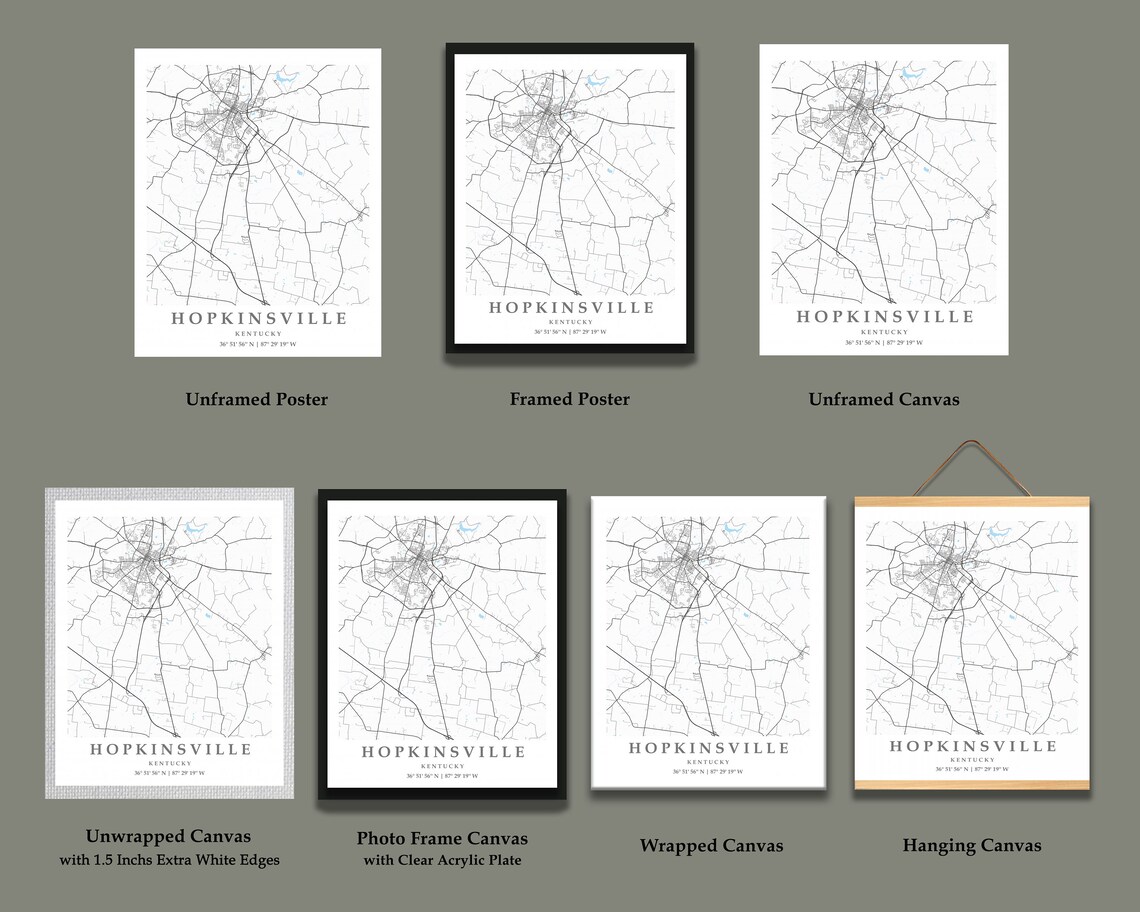 Hopkinsville KY City Map Print Hopkinsville Street Map Poster Etsy France